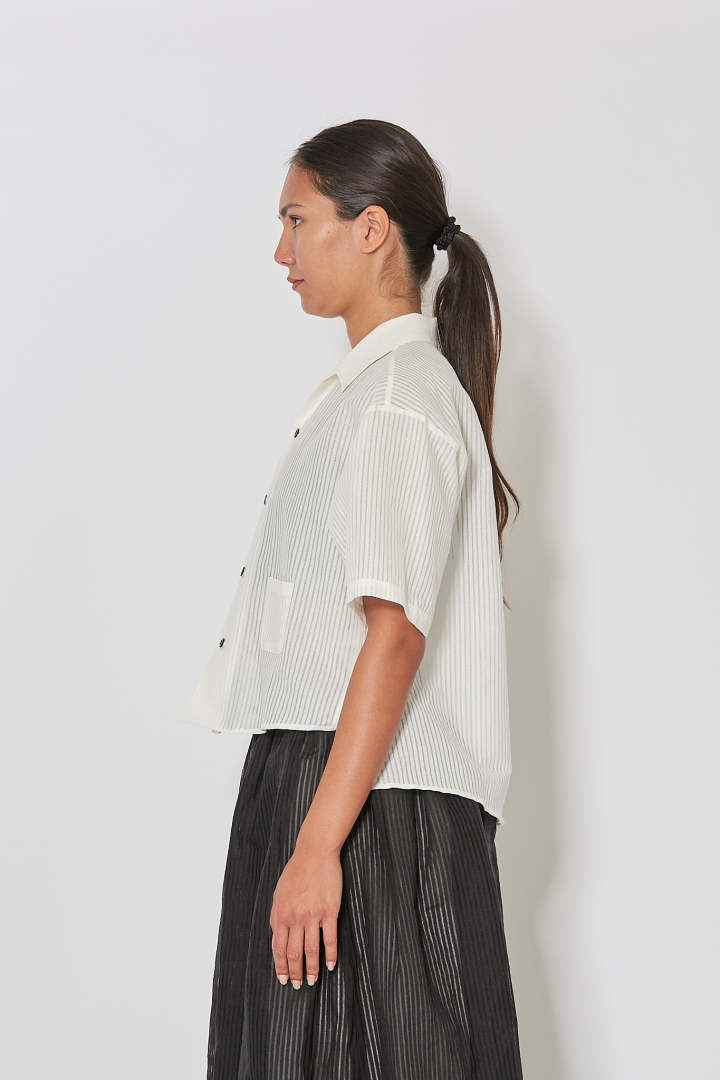 Woven Open Collar Shirt - Off White