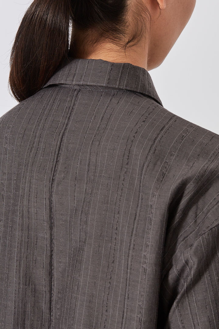 Woven Open Collar Shirt Sleeve Shirt - Grey