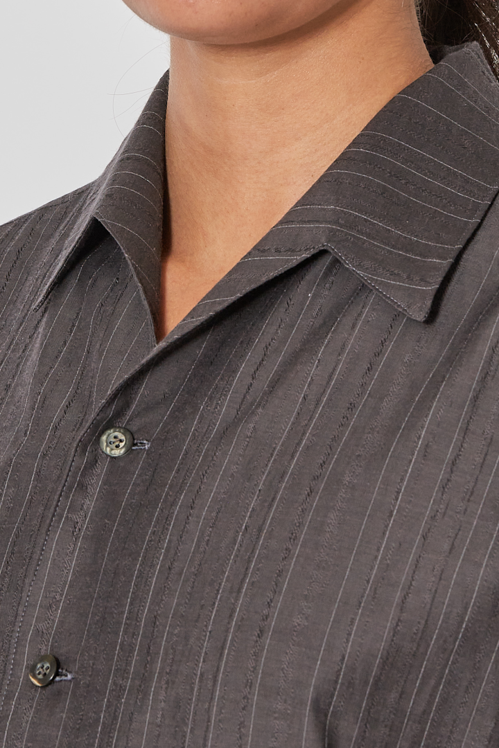 Woven Open Collar Shirt Sleeve Shirt - Grey