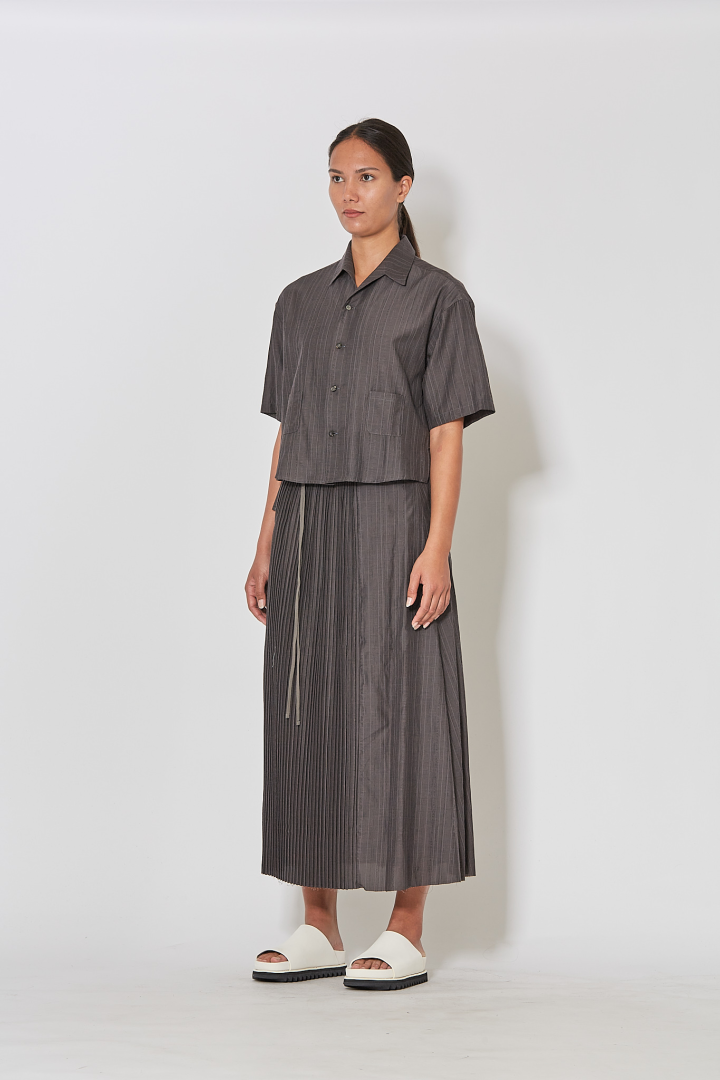 Woven Open Collar Shirt Sleeve Shirt - Grey