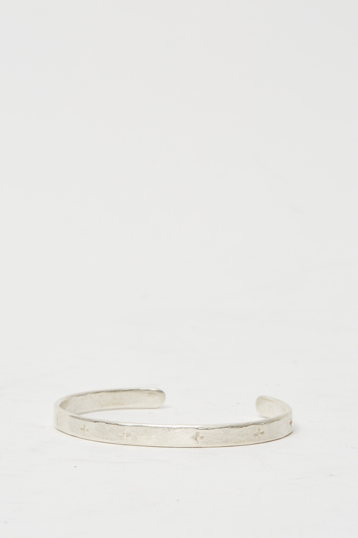 Thin Cross Carved Silver Bracelet - Silver