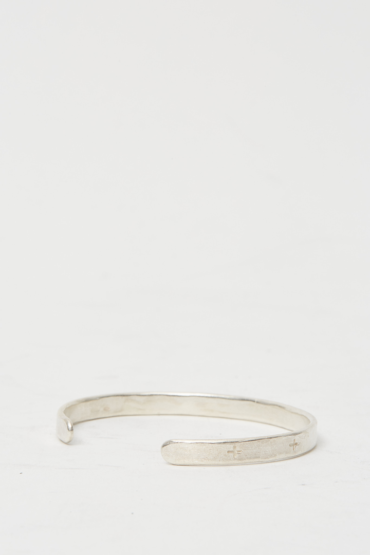 Thin Cross Carved Silver Bracelet - Silver