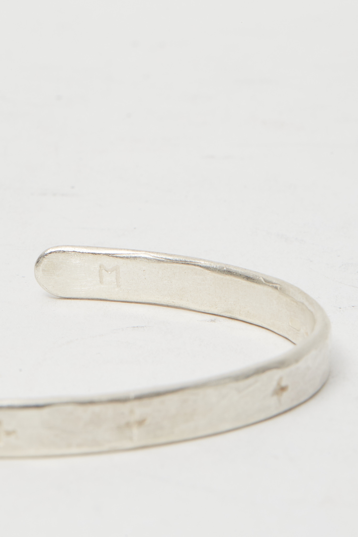 Thin Cross Carved Silver Bracelet - Silver