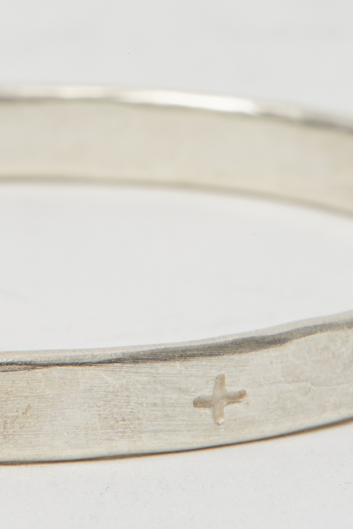 Thin Cross Carved Silver Bracelet - Silver