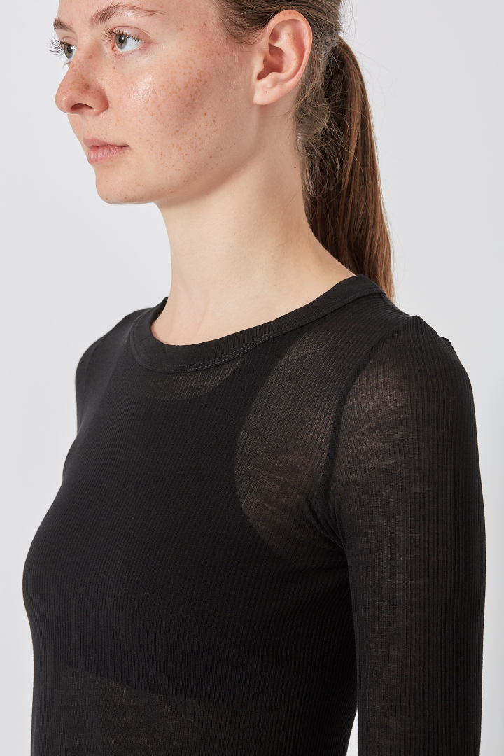 Knit T-Shirt Rib Ls T - Black