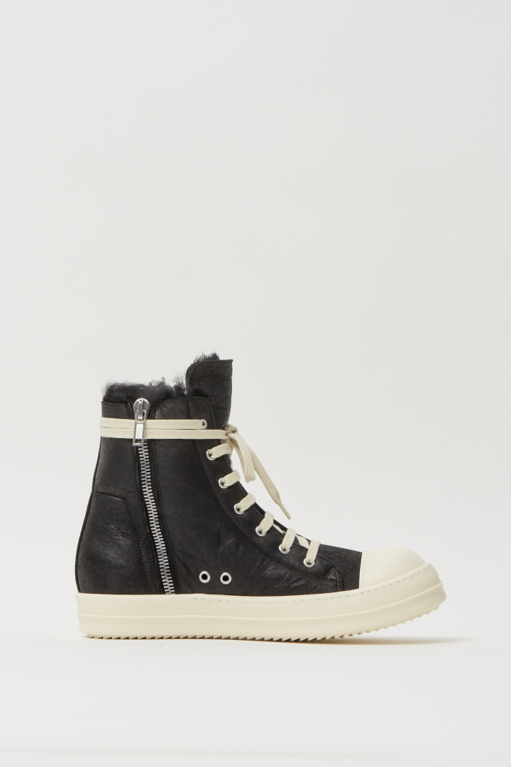Lamb Shearling High Sneakers - Black/Milk/Milk