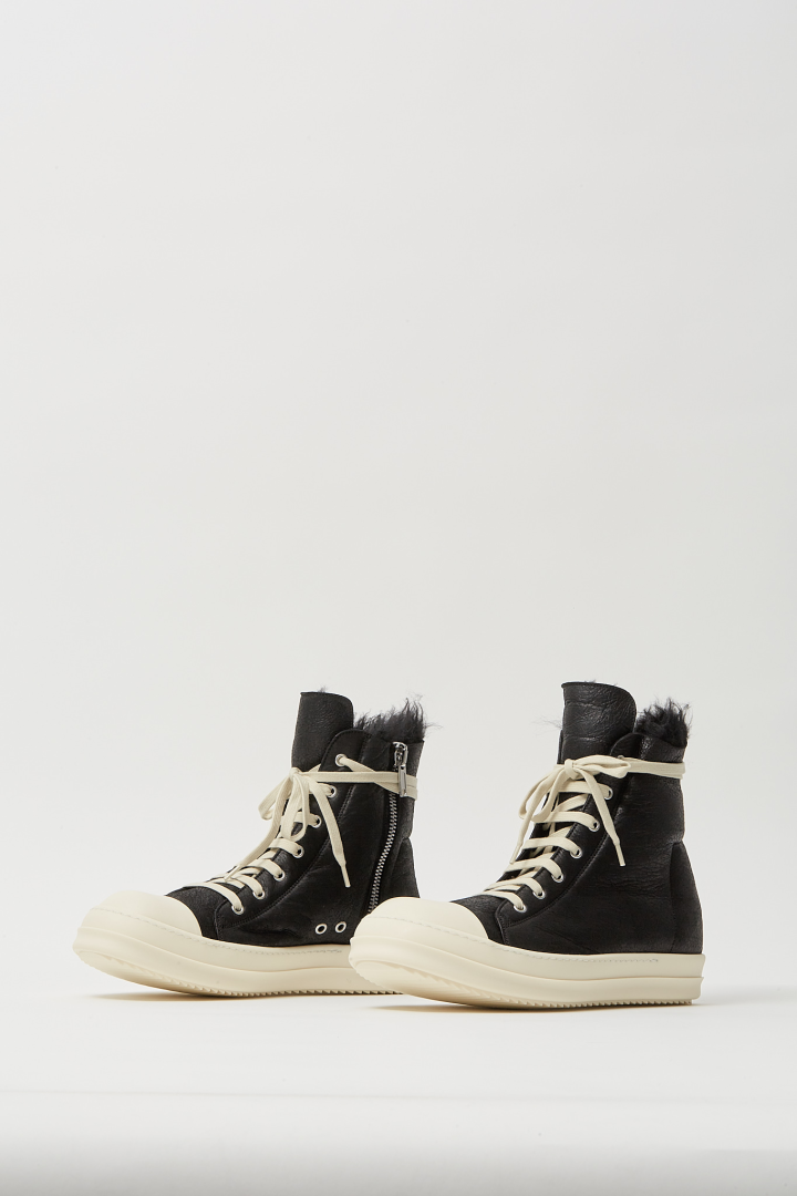Lamb Shearling High Sneakers - Black/Milk/Milk