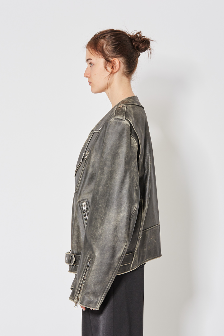 Leather Biker Jacket - Chocolate