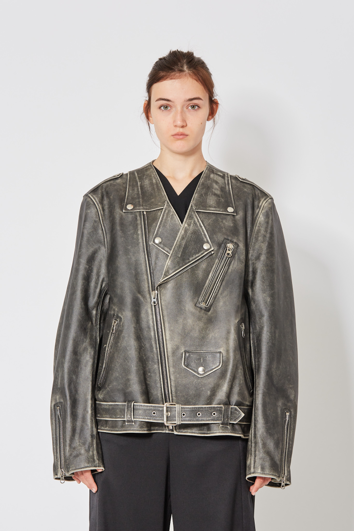Leather Biker Jacket - Chocolate