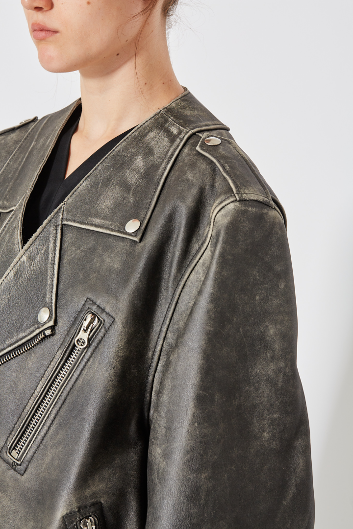 Leather Biker Jacket - Chocolate
