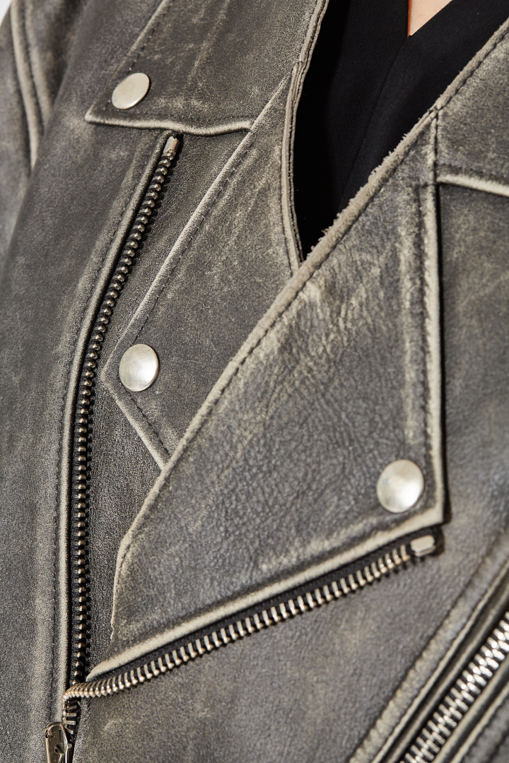 Leather Biker Jacket - Chocolate