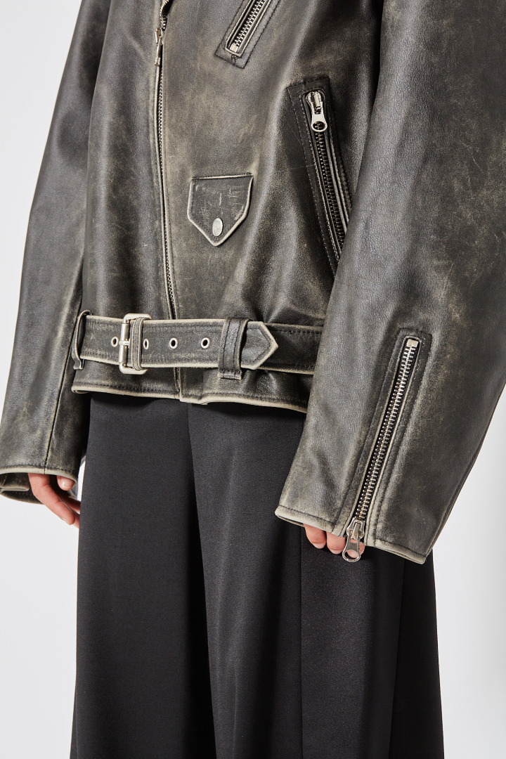 Leather Biker Jacket - Chocolate