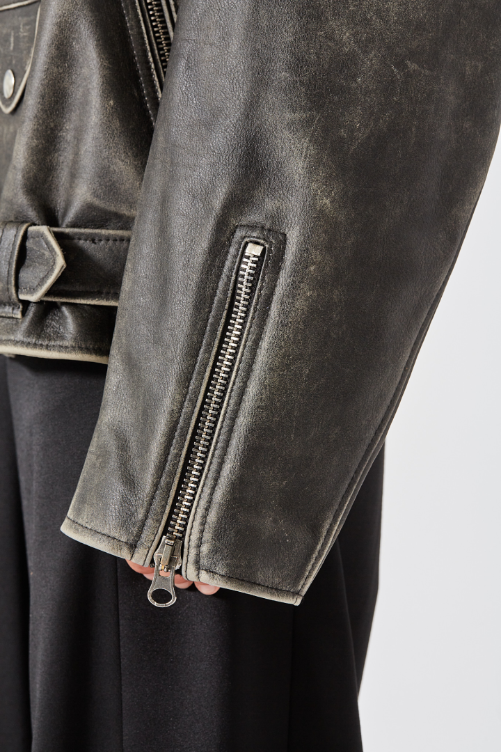 Leather Biker Jacket - Chocolate