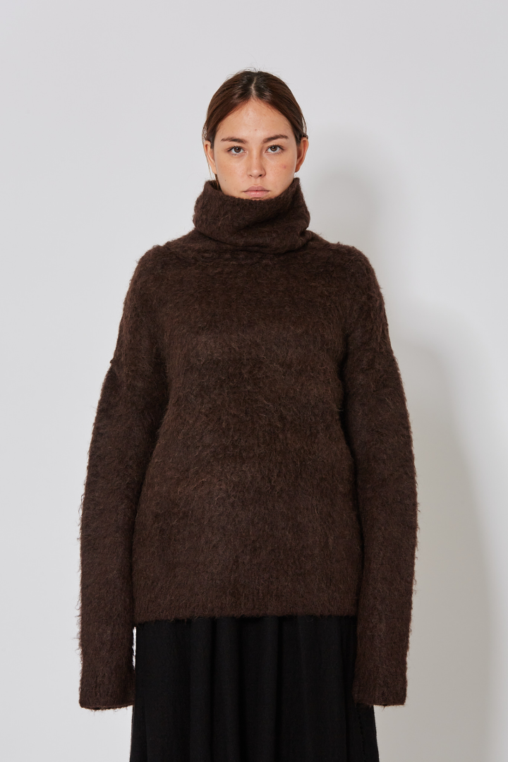 High Neck Top - Dark Brown