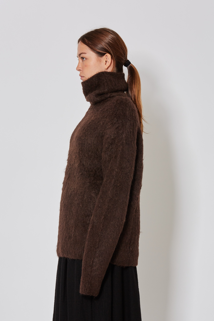 High Neck Top - Dark Brown