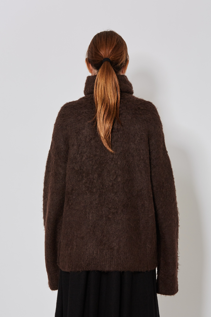 High Neck Top - Dark Brown