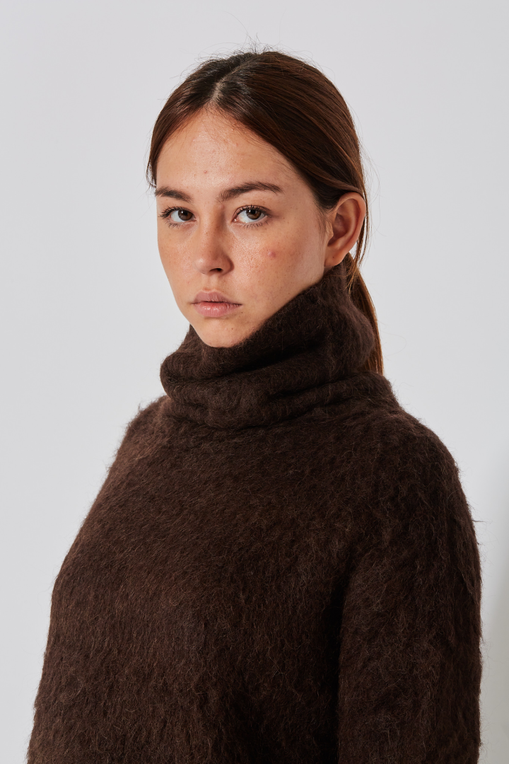 High Neck Top - Dark Brown