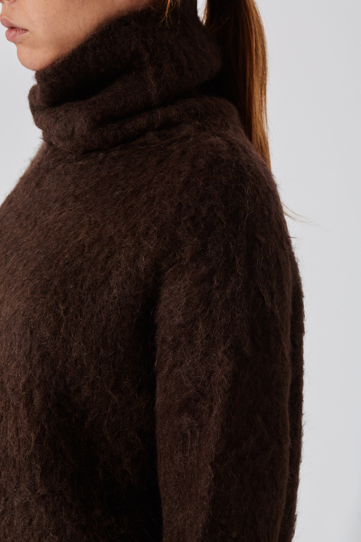 High Neck Top - Dark Brown