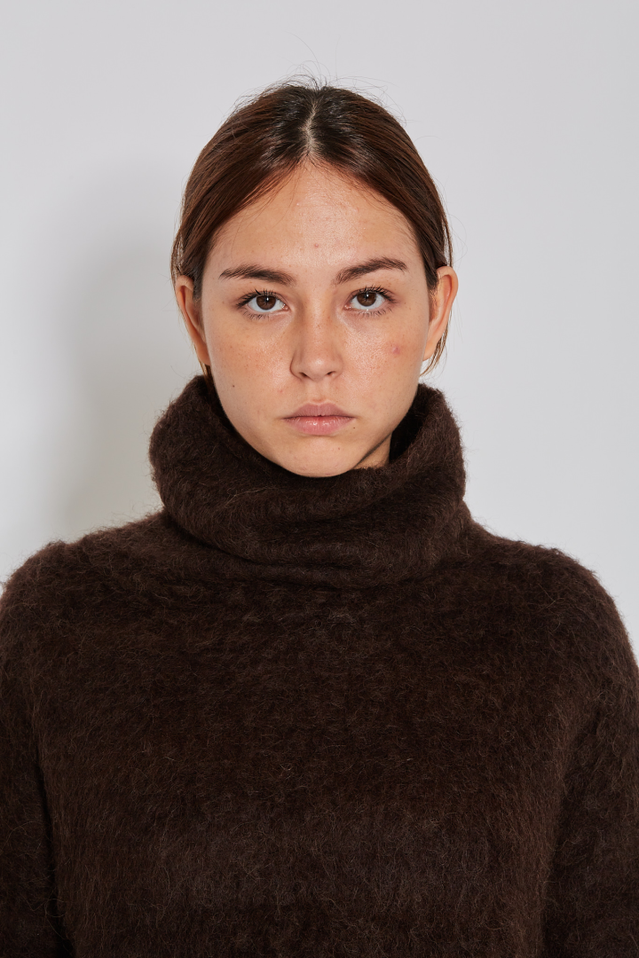 High Neck Top - Dark Brown