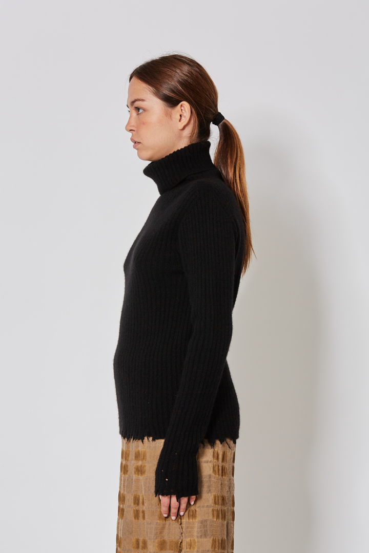 High Neck Rib Top - Black