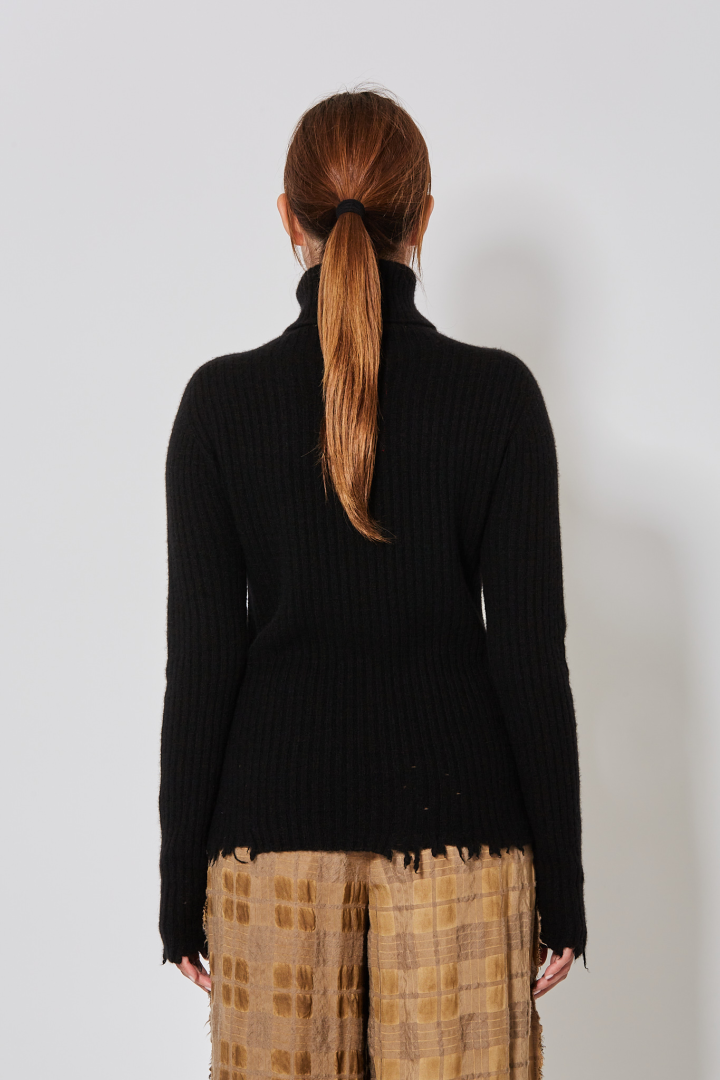 High Neck Rib Top - Black