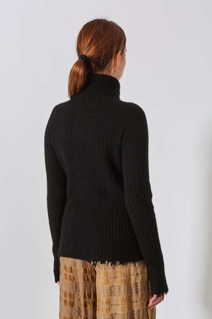 High Neck Rib Top - Black