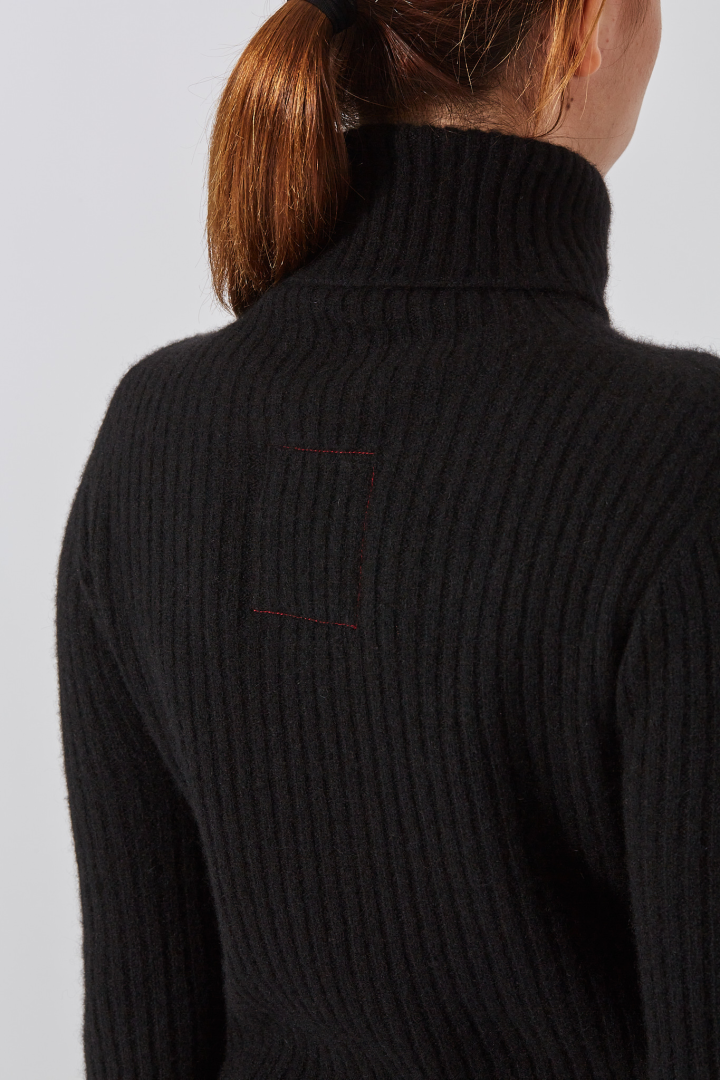 High Neck Rib Top - Black