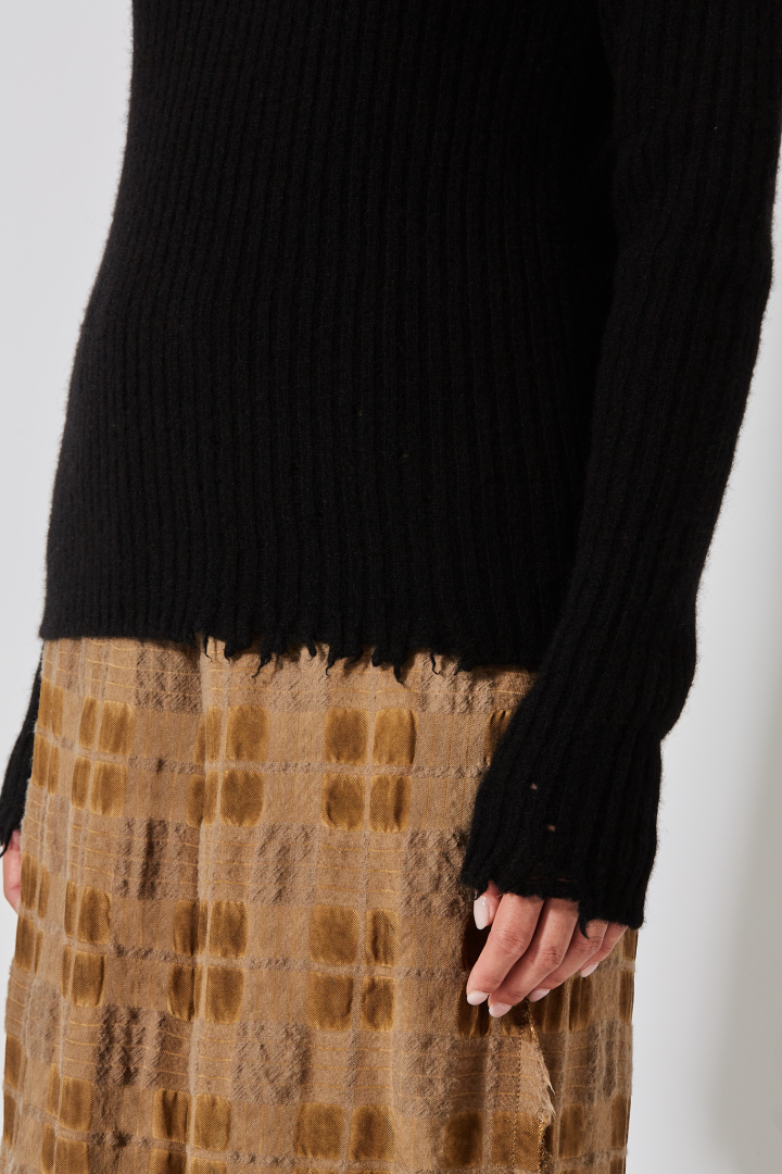 High Neck Rib Top - Black