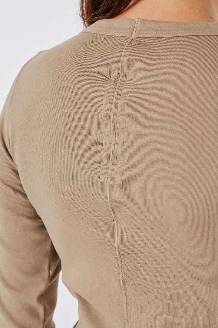 Knit T-Shirt Rib LS T - Dirty Pearl