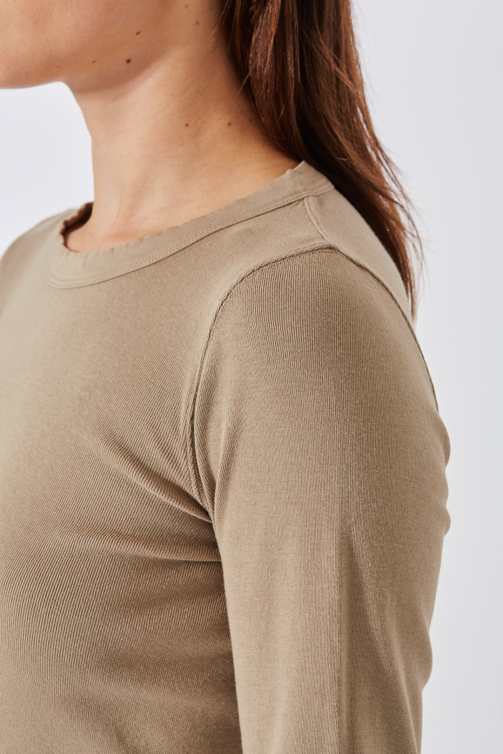 Knit T-Shirt Rib LS T - Dirty Pearl