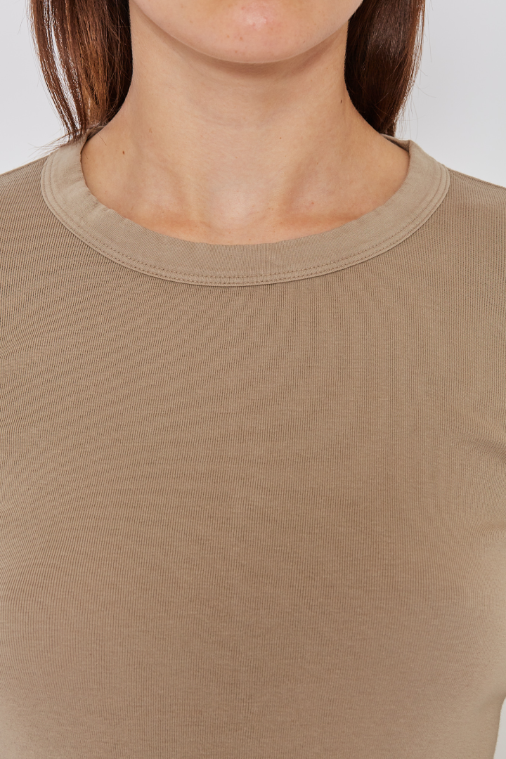 Knit T-Shirt Rib LS T - Dirty Pearl