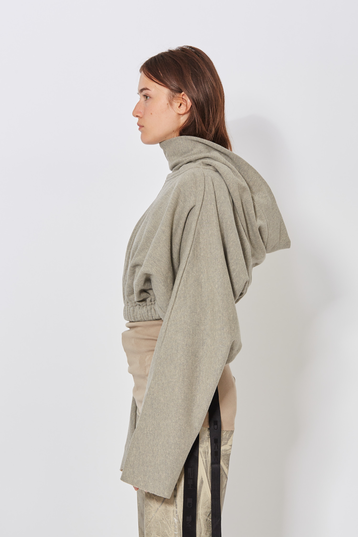 Knit Sweatshirt Cropped Hooded Tunic - Melange