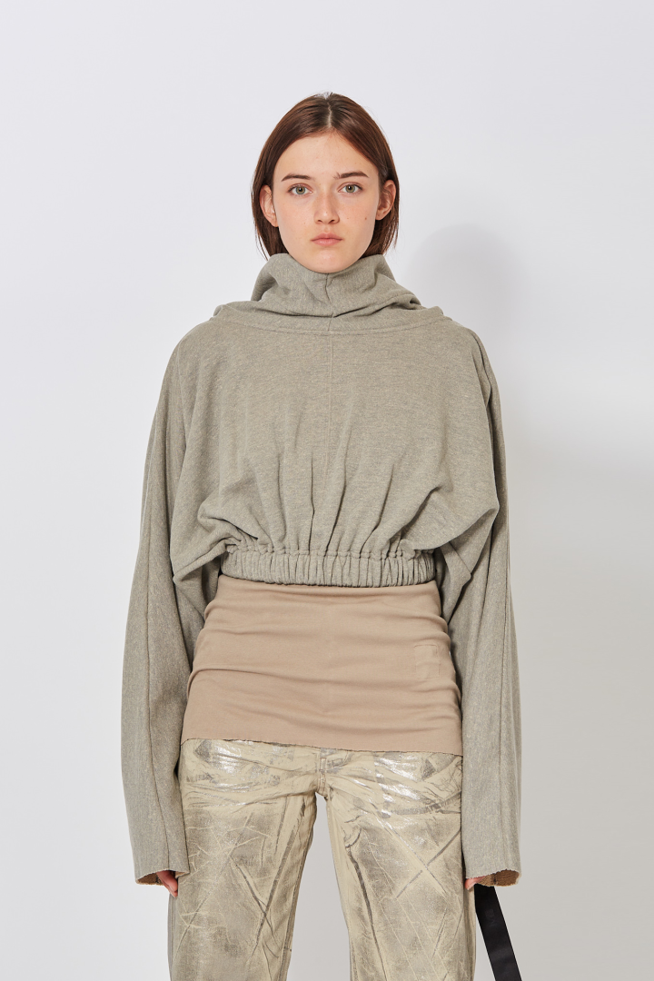Knit Sweatshirt Cropped Hooded Tunic - Melange