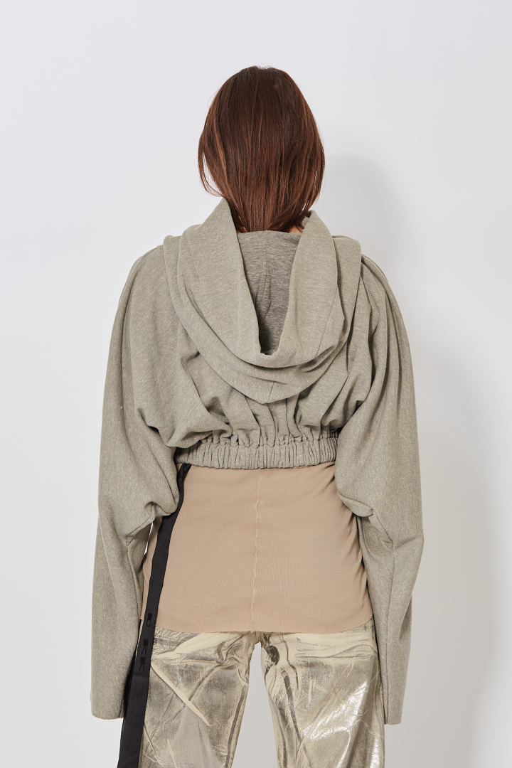 Knit Sweatshirt Cropped Hooded Tunic - Melange