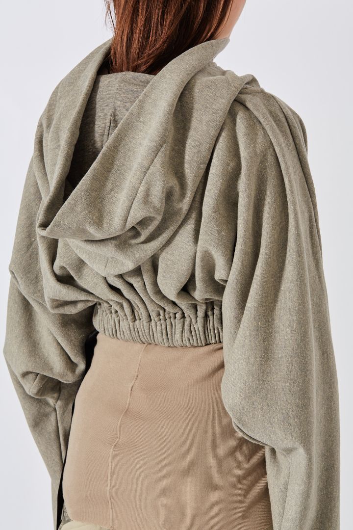 Knit Sweatshirt Cropped Hooded Tunic - Melange