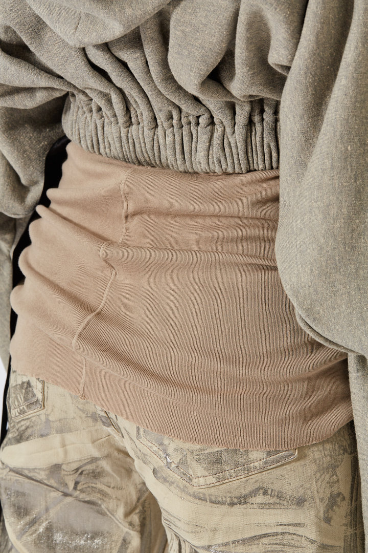 Knit Sweatshirt Cropped Hooded Tunic - Melange