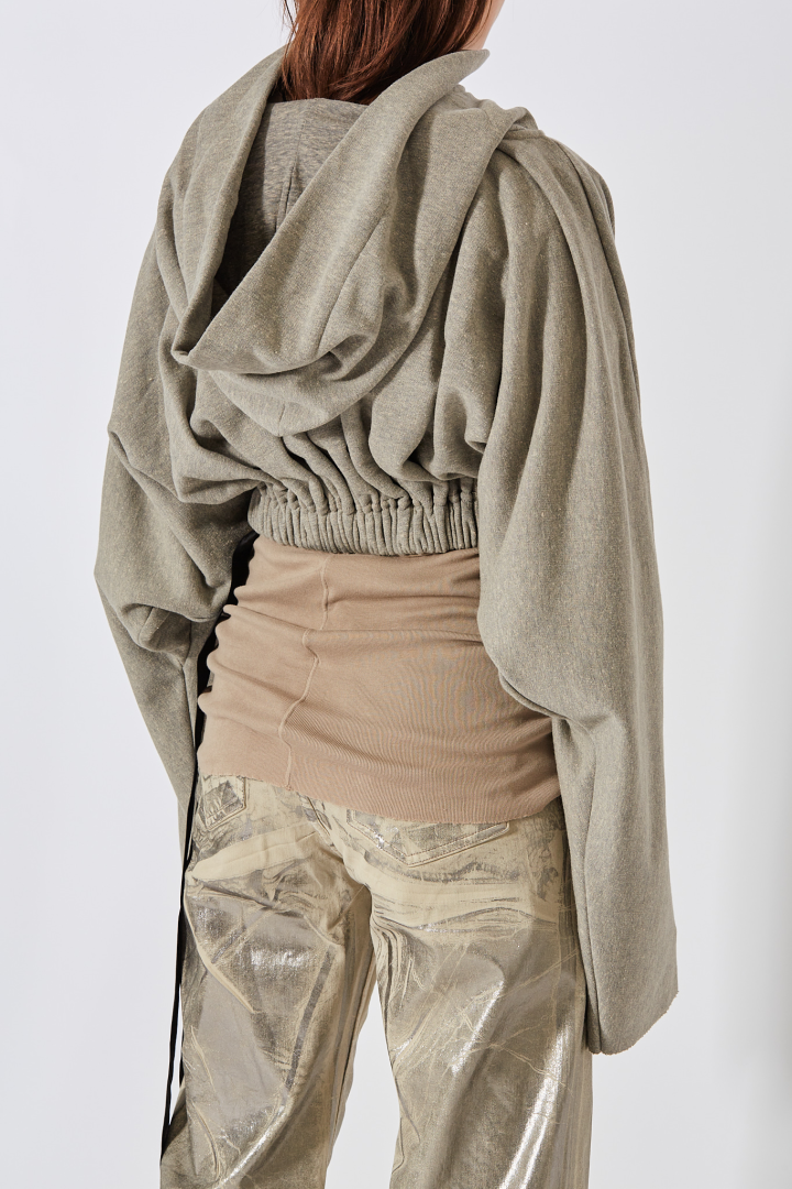 Knit Sweatshirt Cropped Hooded Tunic - Melange