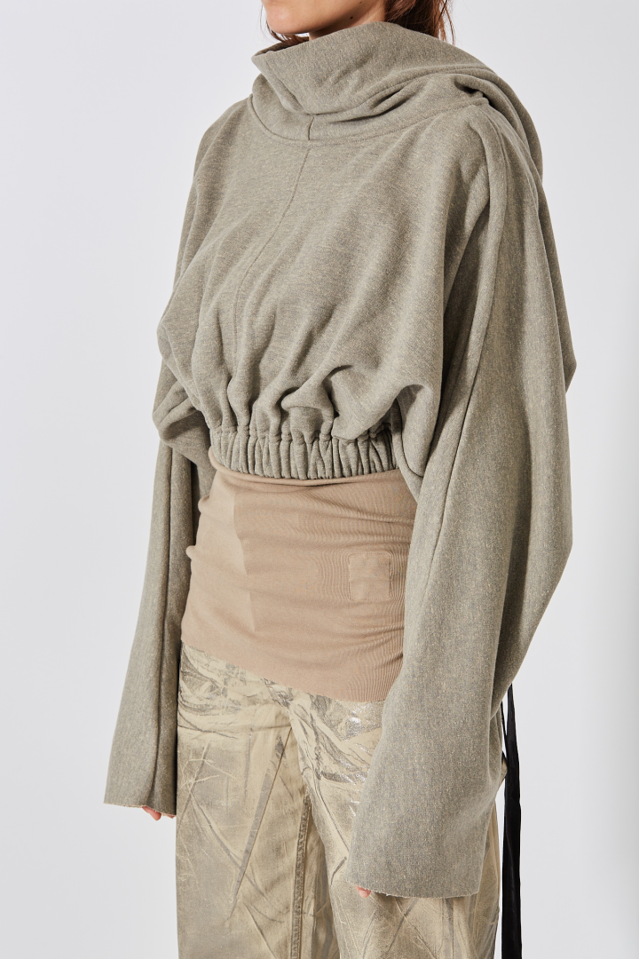 Knit Sweatshirt Cropped Hooded Tunic - Melange