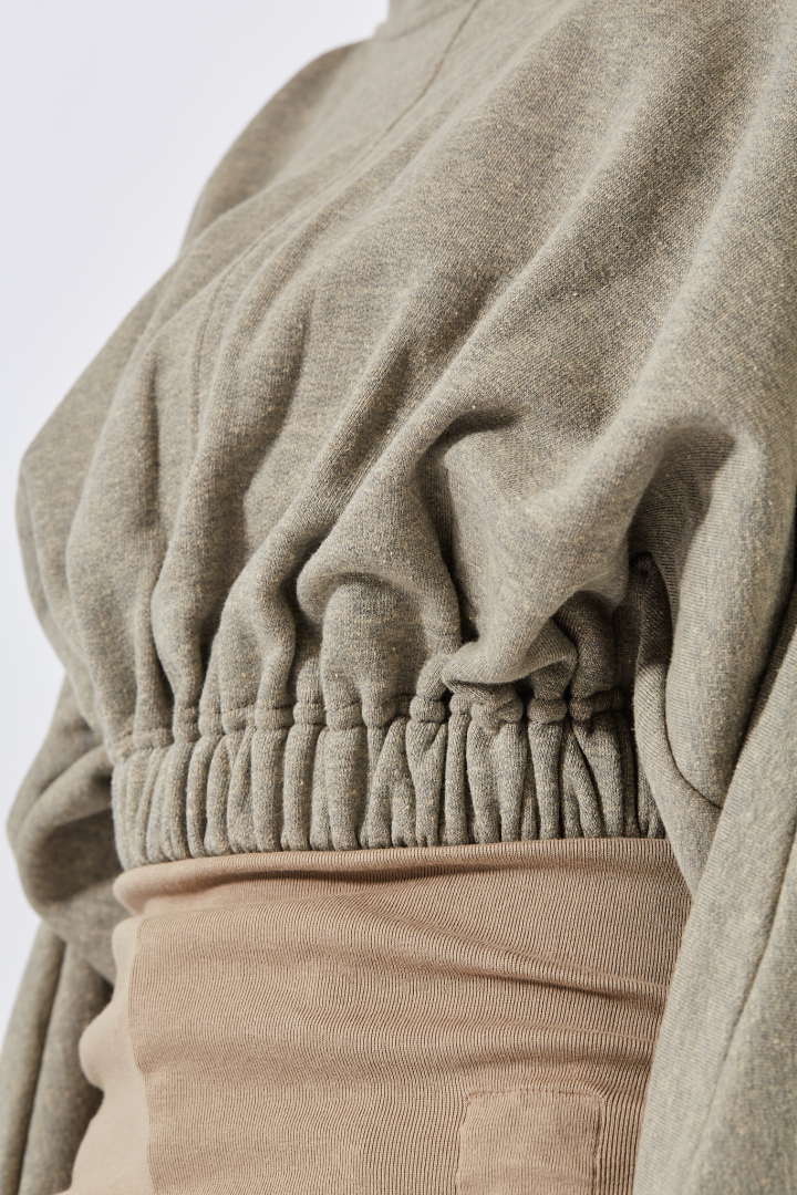 Knit Sweatshirt Cropped Hooded Tunic - Melange