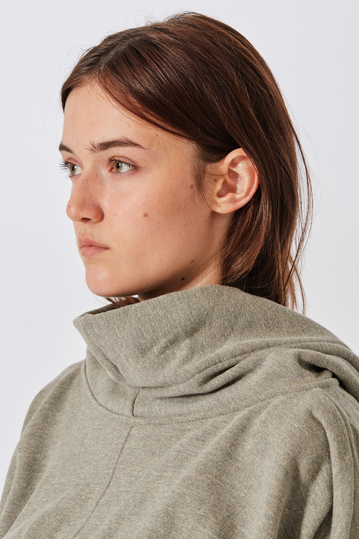 Knit Sweatshirt Cropped Hooded Tunic - Melange
