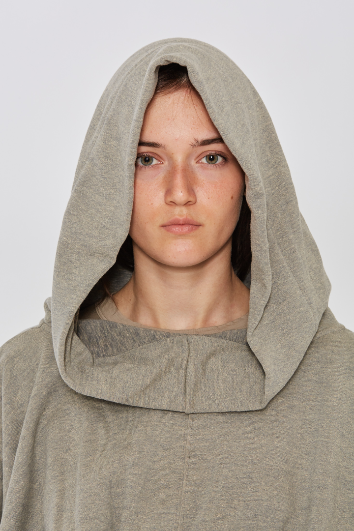 Knit Sweatshirt Cropped Hooded Tunic - Melange