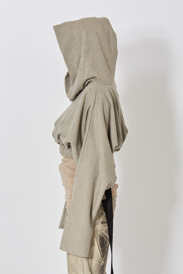 Knit Sweatshirt Cropped Hooded Tunic - Melange