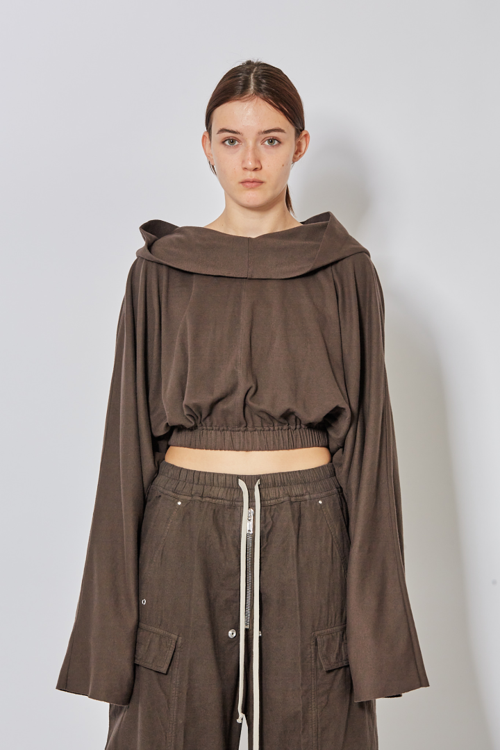 Knit T-Shirt Cropped Hooded Tunic - Dark Dust