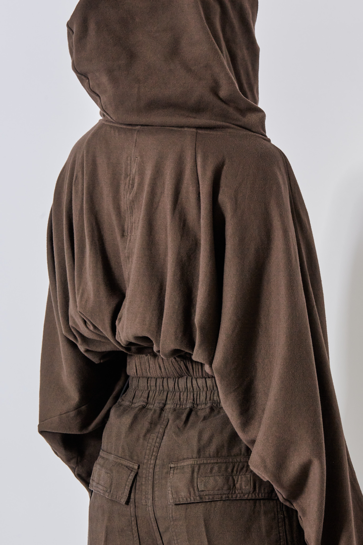 Knit T-Shirt Cropped Hooded Tunic - Dark Dust