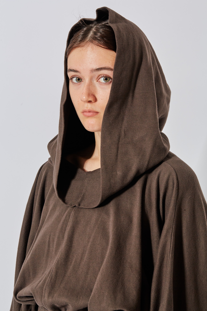 Knit T-Shirt Cropped Hooded Tunic - Dark Dust