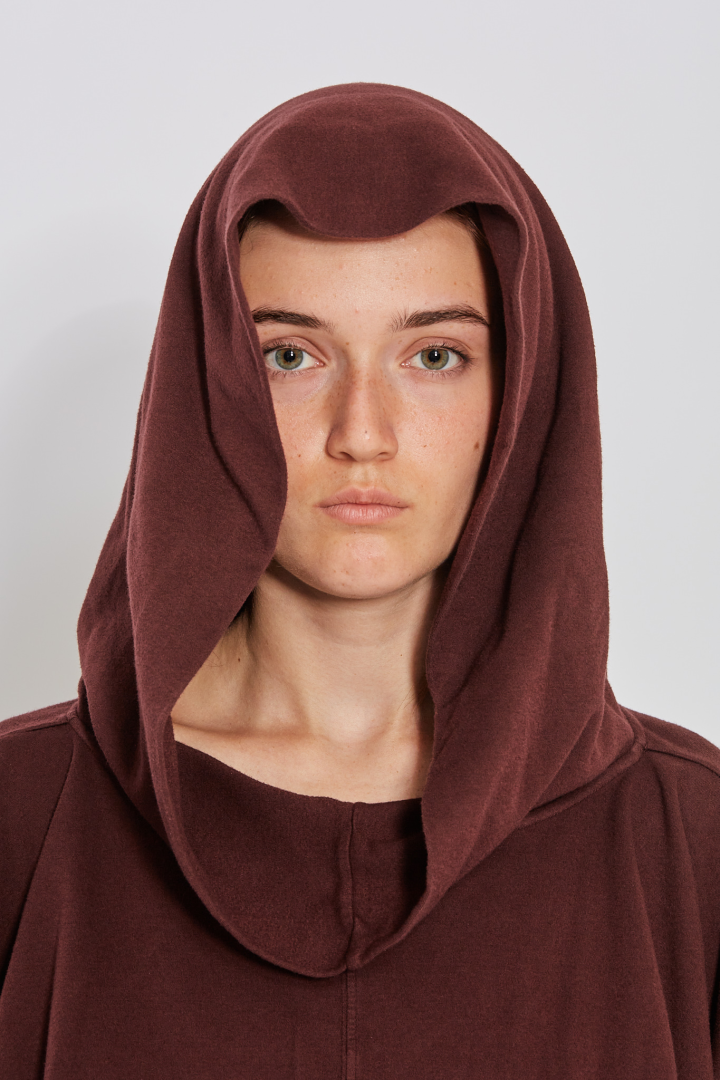 Knit T-Shirt Cropped Hooded Tunic - Scab