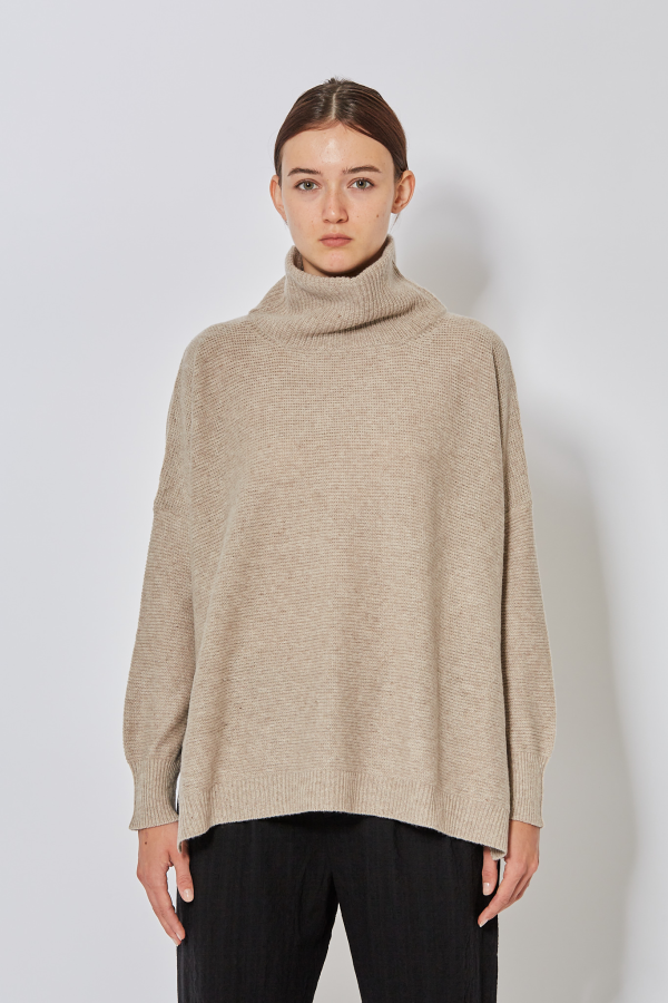 Oversized Turtle Neck Pullover - Almond