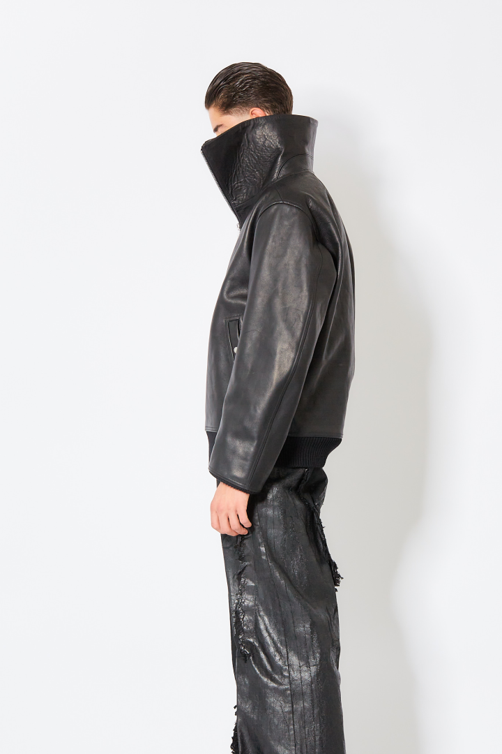 Leather Padded Bomber Blixa Dracucollar - Black