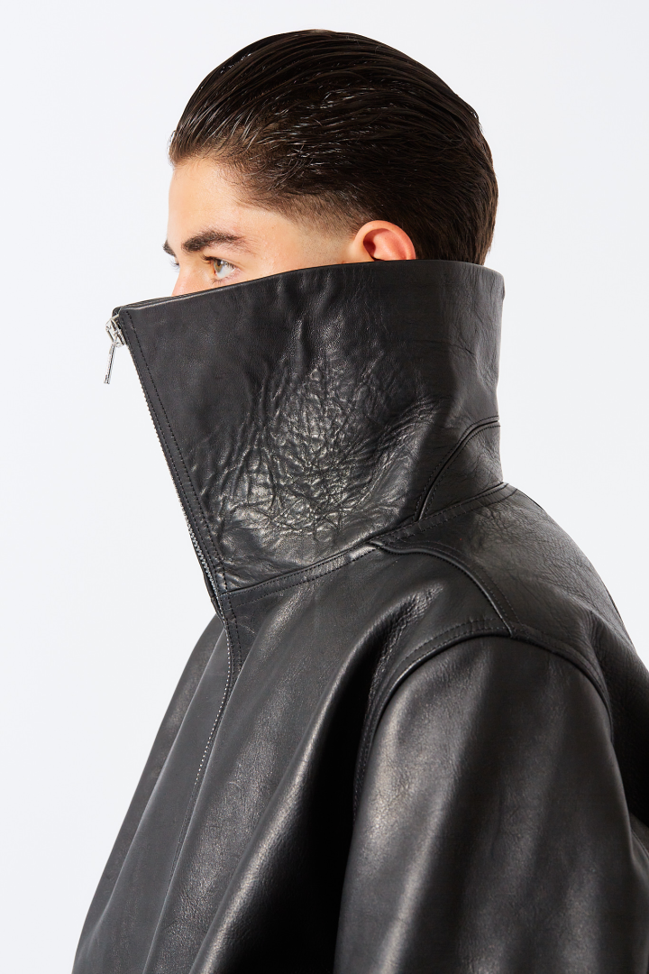 Leather Padded Bomber Blixa Dracucollar - Black