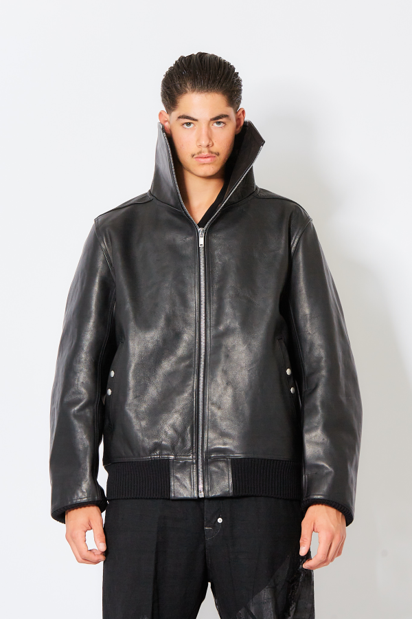 Leather Padded Bomber Blixa Dracucollar - Black